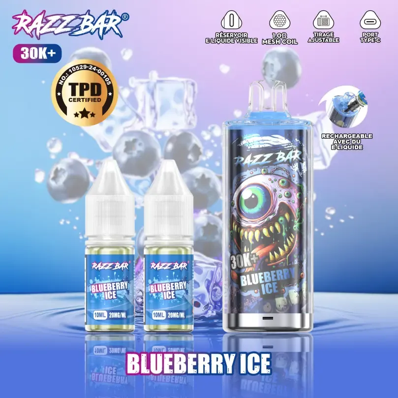 Razz Bar 30K+ 30000 Puffs TPD Certified 20ML+2ML Refillable